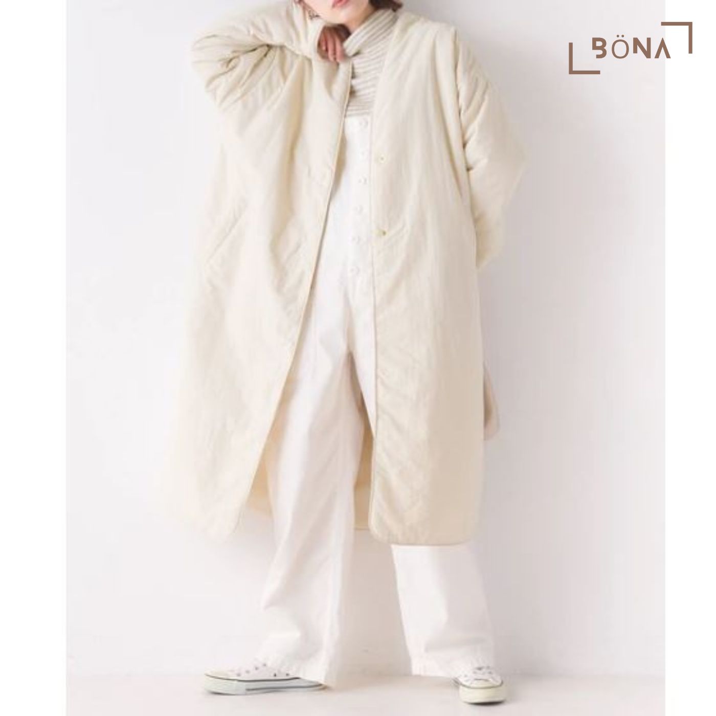 防潑水無縫無領長款大衣 Water-repellent Stitchless No-collar Long Coat
