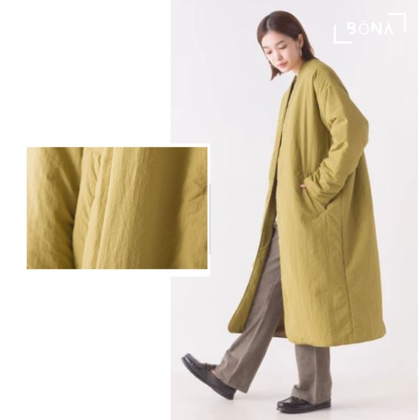 防潑水無縫無領長款大衣 Water-repellent Stitchless No-collar Long Coat