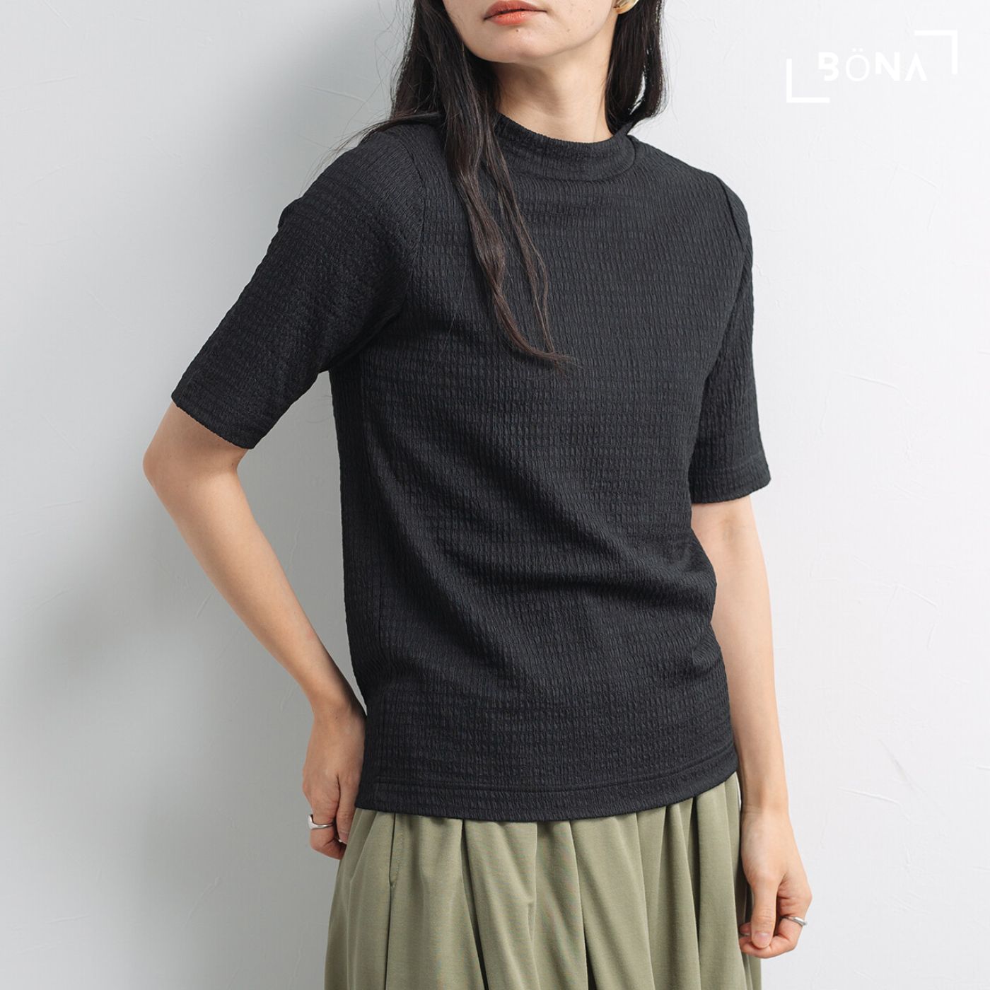 提花半袖高領上衣 Jacquard High Neck Top