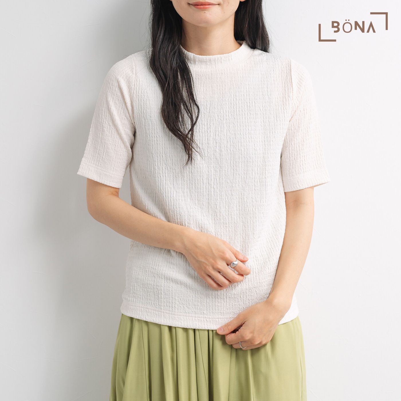 提花半袖高領上衣 Jacquard High Neck Top