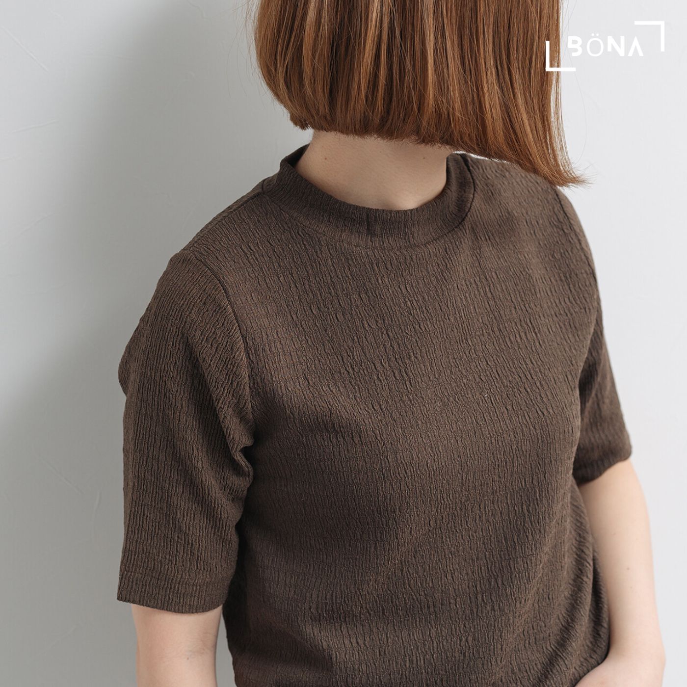 提花半袖高領上衣 Jacquard High Neck Top