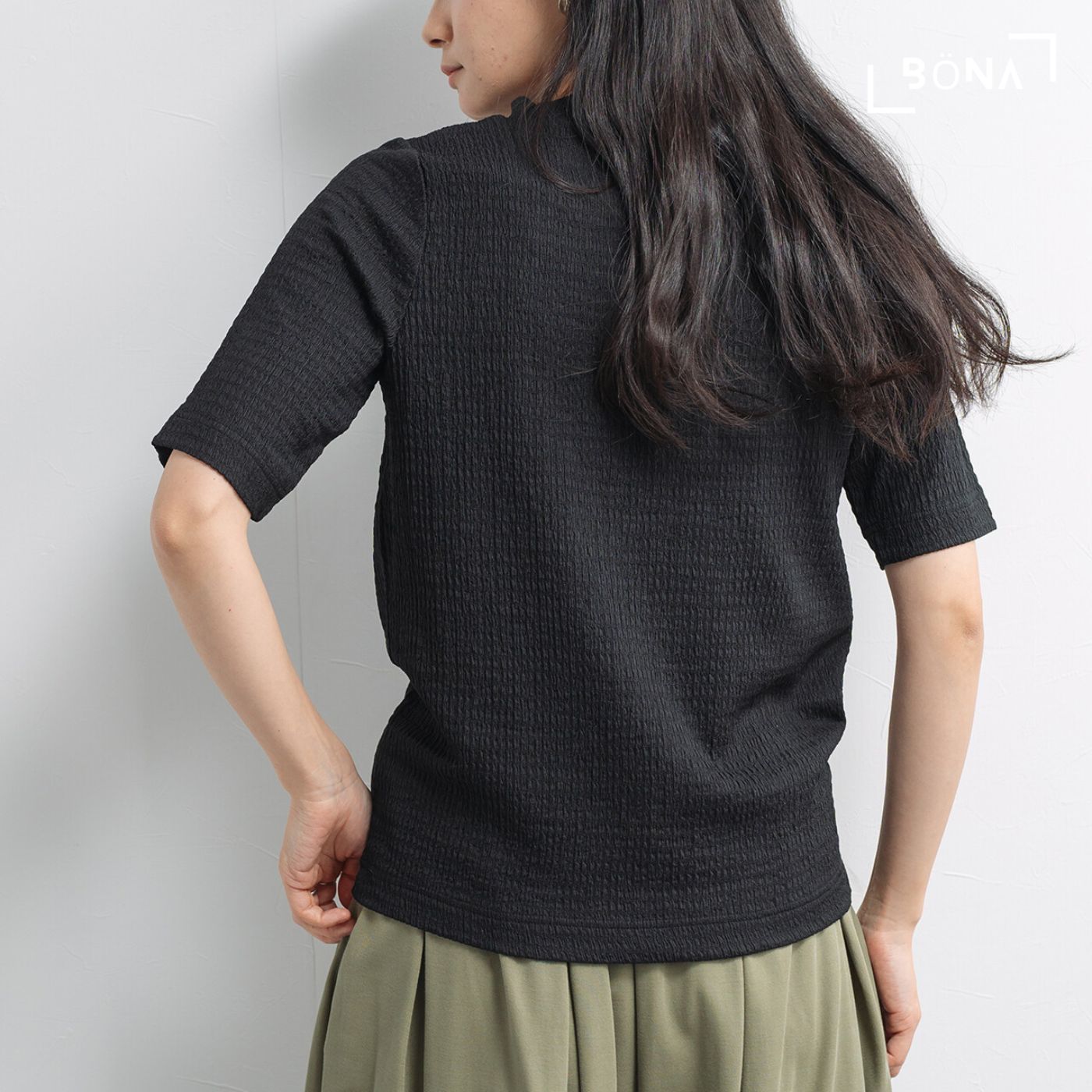 提花半袖高領上衣 Jacquard High Neck Top