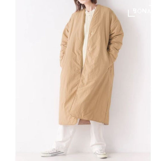 防潑水無縫無領長款大衣 Water-repellent Stitchless No-collar Long Coat
